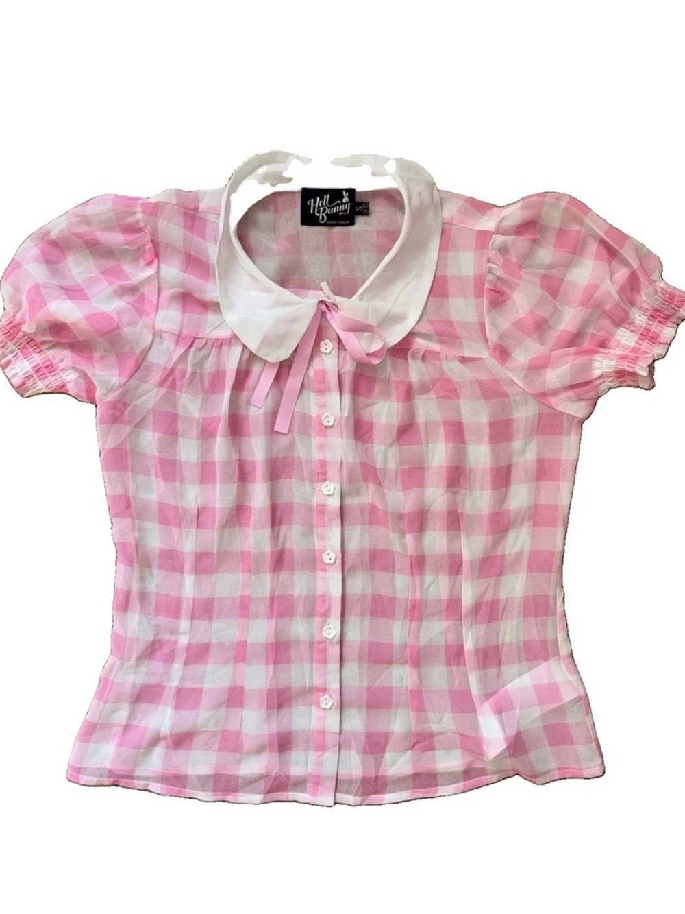 Hell Bunny Pink Gingham Cindy Blouse Size Small